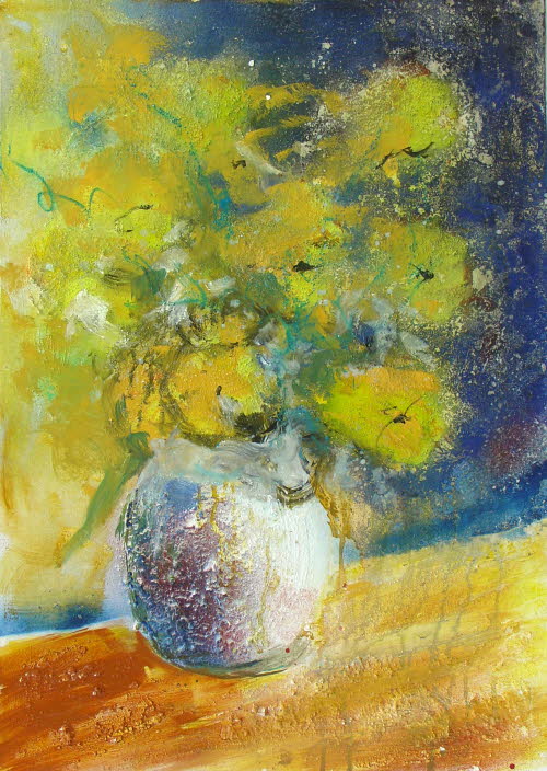 Blumen gelb, 50x70 cm, Mischtechnik