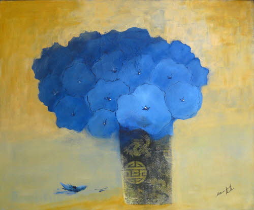 Blumen in blau, 50x60 cm, Mischtechnik