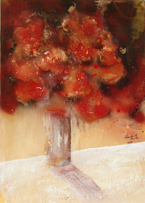Blumen rot 02, 50x60 cm, Mischtechnik
