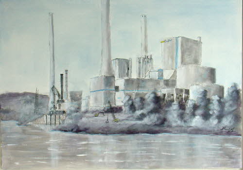 Kraftwerk Altbach, 50x70 cm, Mischtechnik