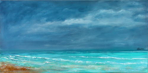 Meer mi Wolken, 40x80 cm, Mischtechnik