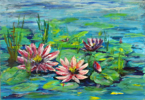 Seerosen, 50x70 cm, Acryl